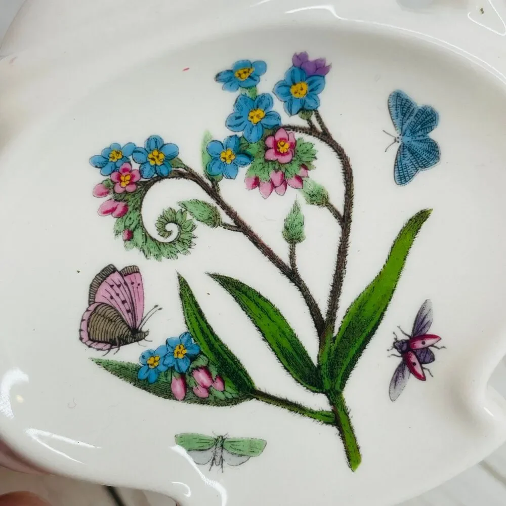 Portmeirion Teapot Shaped Tea Bag Spoon Holder Blue Pink Flowers & Butterflies